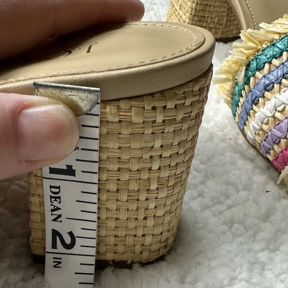 J.Crew Rainbow Raffia Woven Mule Block Heels Size 10